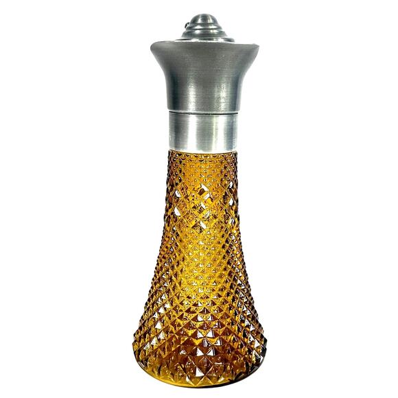 Antique Diamond Point Amber Glass Ewer Style Pitcher Pewter Lid & Handle-Rare! - Picture 2 of 8